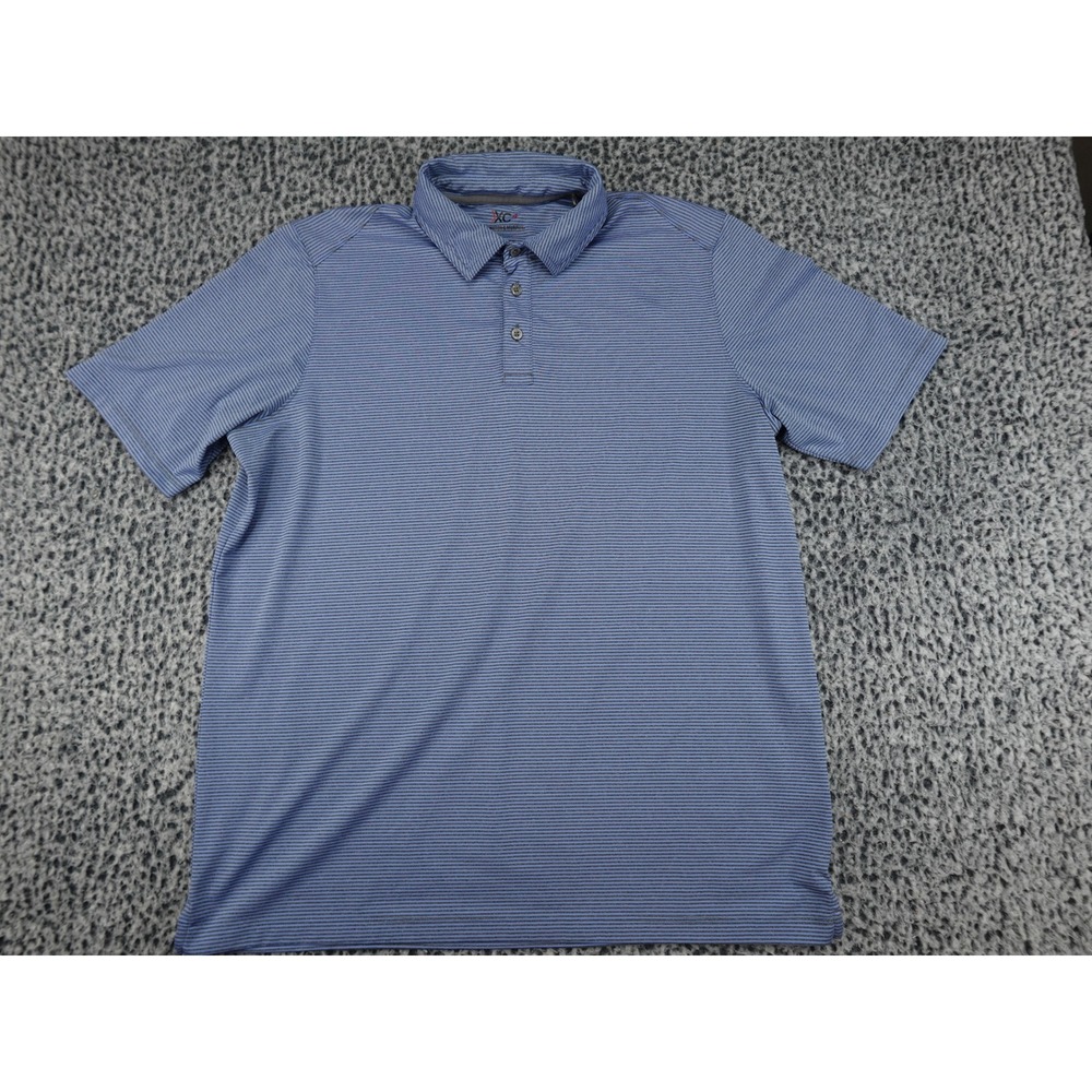 Johnston & Murphy Polo Mens L Blue Excellent XC4‎ Micro Stripe Performance Shirt